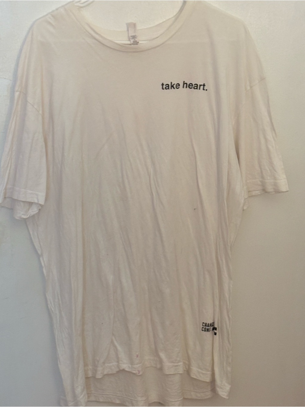 Next Level Apparel White Tee with Black 'take heart.' Print